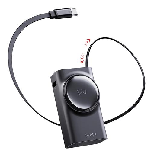 اي واك لينك بود بي دي شاحن سريع الشحن مع كابل قابل للسحب USB C وشاحن محمول بسعة 10000مللي امبيراسود