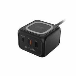 بورودو شاحن المكتبي بمنفذين USB ومنفذ Type C وشاحن سريع ولاسلكي اسود