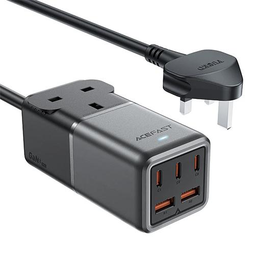ايس فاست شاحن للمكتب زد3 مشترك مع 3 منافذ PD Type C منفذين USB بقدره 75واط اسود ورمادي