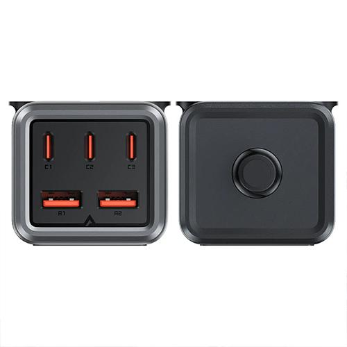 ايس فاست شاحن للمكتب زد3 مشترك مع 3 منافذ PD Type C منفذين USB بقدره 75واط اسود ورمادي