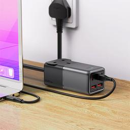 ايس فاست شاحن للمكتب زد3 مشترك مع 3 منافذ PD Type C منفذين USB بقدره 75واط اسود ورمادي