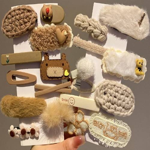 Earthy Tone Woolen Hair Clips
