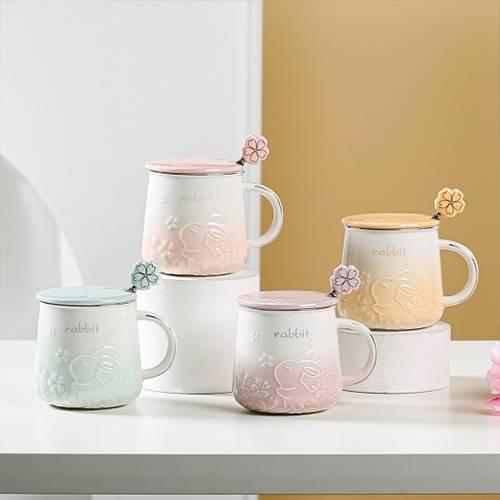 Floral Rabbit Ceramic Cup