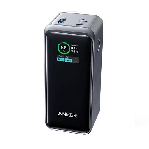 انكر باور بانك 3منافذ 20000مللي امبير 200واط مزدوج المنفذ Type C ومنفذ USB مع شاشة LCD اسود رقم.16057