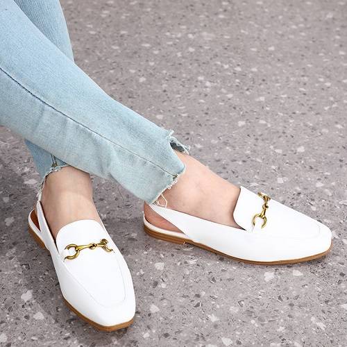 Sandal Flat Leather with Ring White