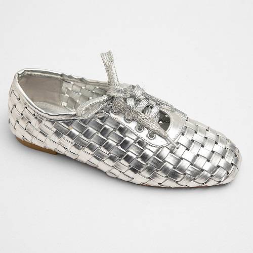 Leather Square Flats Light Silver