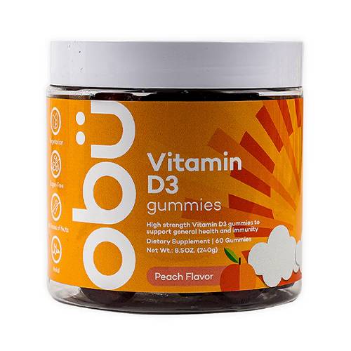 Obu Vitamin D3 Peach Flavor helps regulate calcium and phosphorus levels 60Gummies