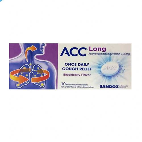 ACC Long Acetylcysteine 600mg Mucolytic and Expectorant Blackberry Flavor 10Effervescent Tablets