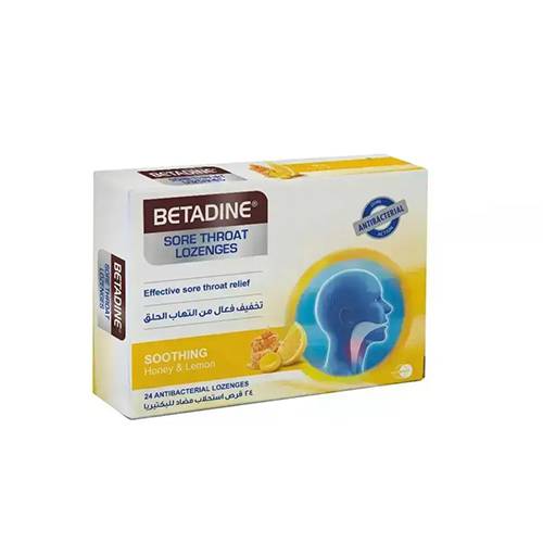 Betadine Lozenges for Sore Throats Honey and Lemon Flavor 24Tablets